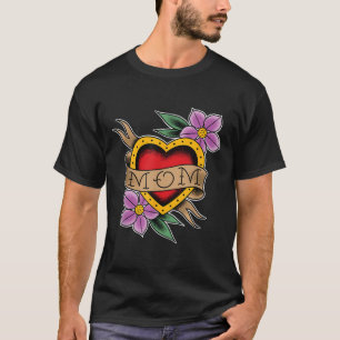 Camiseta Clic Mom Heart Y Flores Old School Tattoo Art