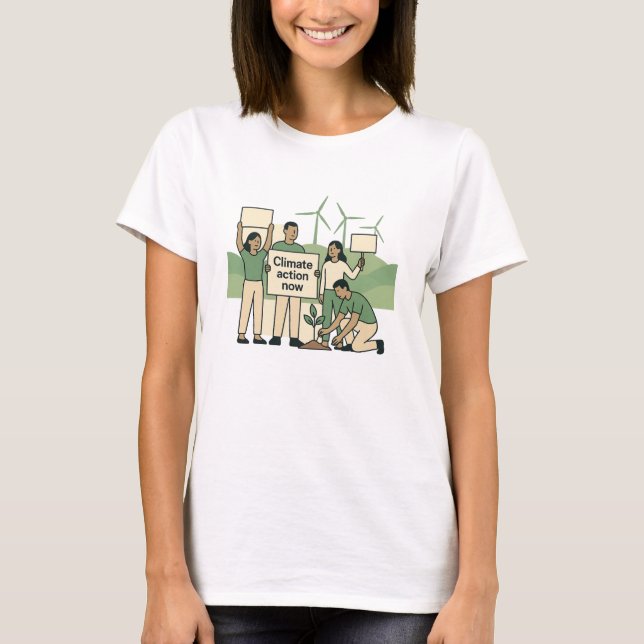 Camiseta Climate Action Now Bold Green Protest Design (Anverso)