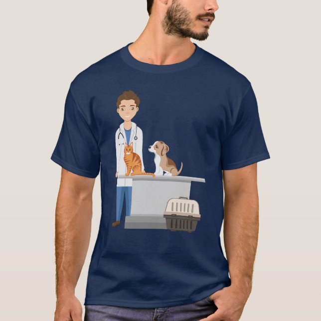 Camiseta Clínica Veterinaria Con Gato Y Perro Mascota (Anverso)