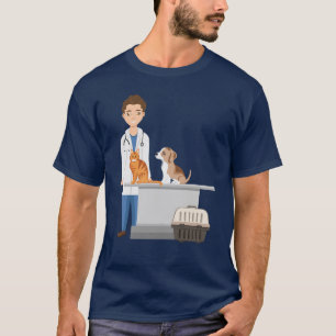 Camiseta Clínica Veterinaria de Hombres con Gato y Perro Ma