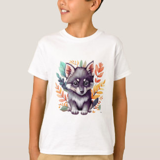 Camiseta Clip art bébé loup noir corps entero lindo aquarel
