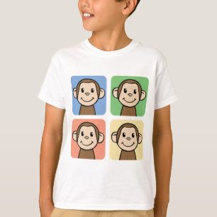 Camiseta Clip art del dibujo animado con 4 monos felices