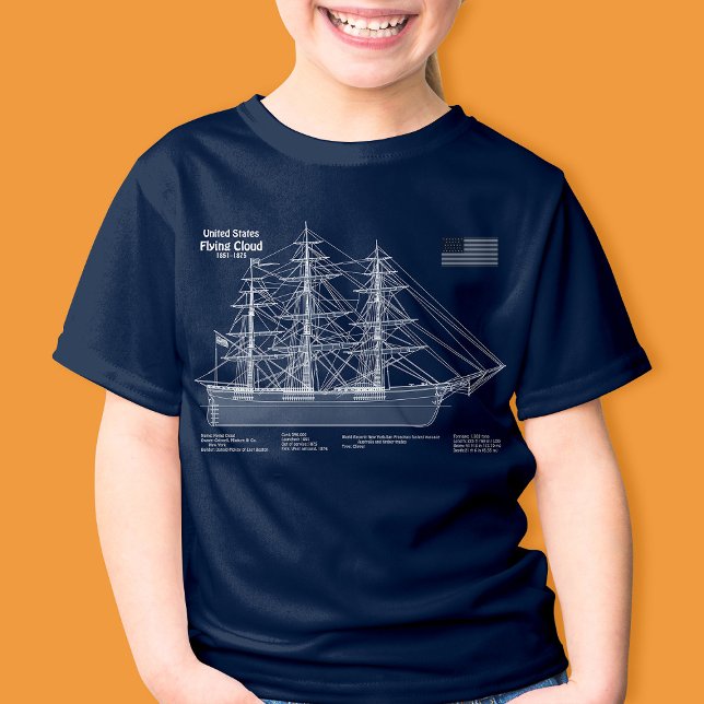 Camiseta Clipper Ship Flying Cloud - Blueprint ABD (Clipper Ship Flying Cloud - Blueprint ABD. Girl Basic Blue T-Shirt )