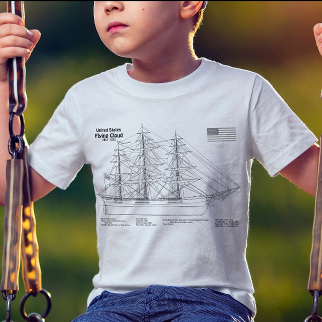 Camiseta Clipper Ship Flying Cloud - Ship Blueprint SD (Clipper Ship Flying Cloud - Ship Blueprint SD. Boy Basic White T-Shirt)