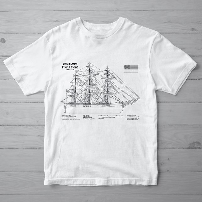 Camiseta Clipper Ship Flying Cloud - Ship Blueprint SD (Clipper Ship Flying Cloud - Ship Blueprint SD. Girl Basic White T-Shirt)