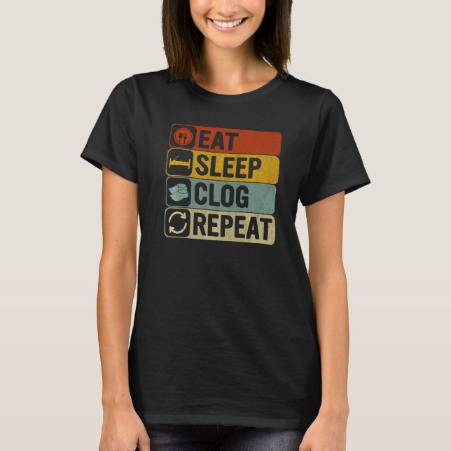 Camiseta Clog de sueño de comer Retro 60s Cierre de los 70s (Anverso)