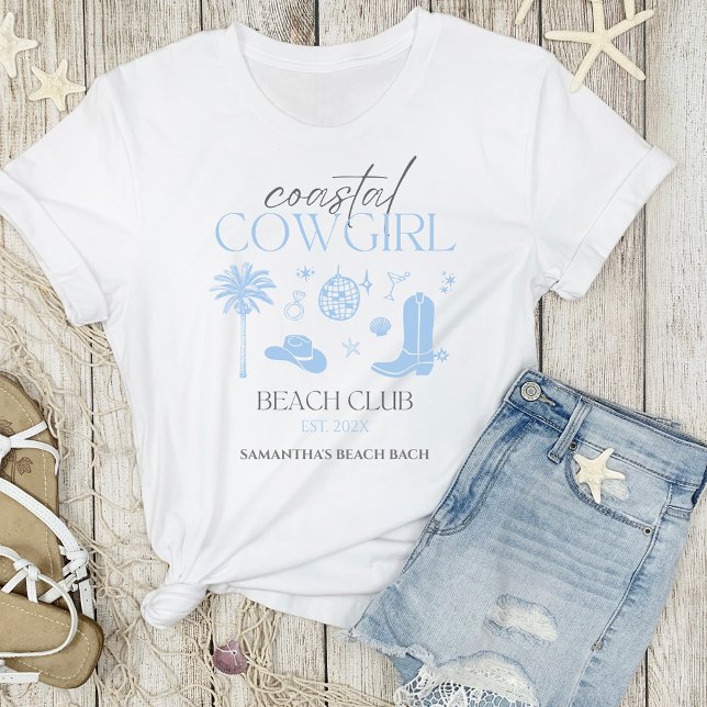 Camiseta Club Coastal de Playa Cowgirl Bachelorette Favores (Coastal Cowgirl Beach Club Matching Bachelorette Weekend T-shirt)