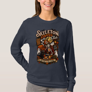 Camiseta Club de Café Esqueleto Vintage Cansado Muerto Hall
