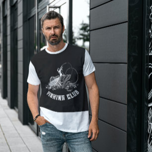 Camiseta Club de Pesca de Pescadores Vintage en blanco y ne