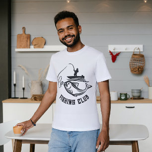 Camiseta Club de pesca minimalista en blanco y negro