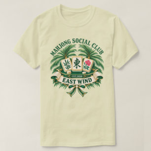 Camiseta Club Social de Mahjong East Wind Emblema Retro de