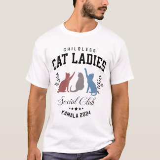 Camiseta Club social para gatos sin hijos Kamala 2024