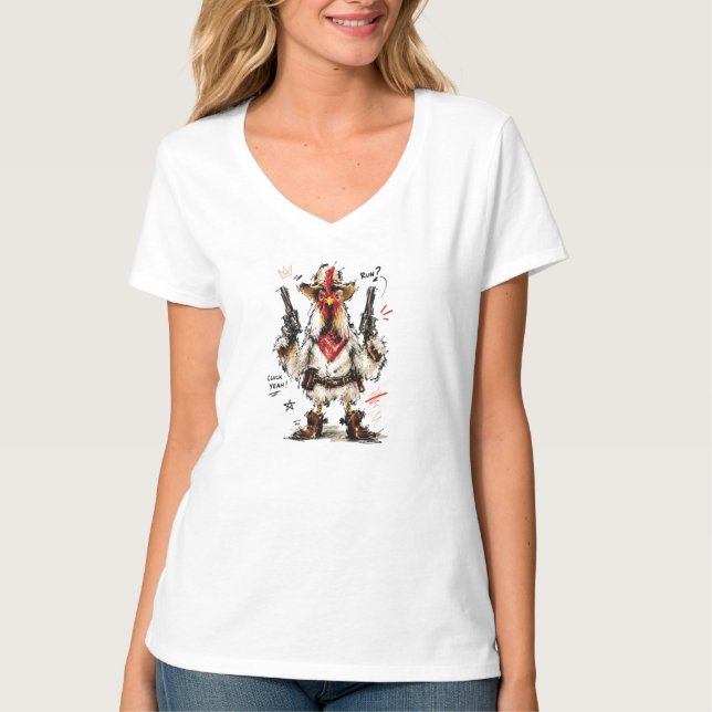 Camiseta ¡Cluck Yeah! Gallo Vaquero con Pistolas (Anverso)