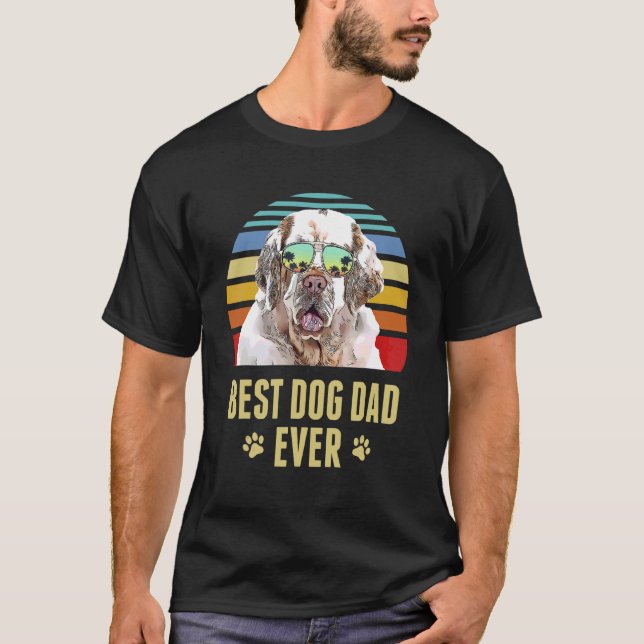 Camiseta Clumber Spaniel Mejor Perro Papá Retro Sunset (Anverso)