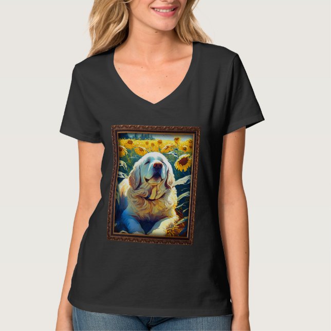Camiseta Clumber Spaniel Painting Sunflower Flower Mom Wome (Anverso)