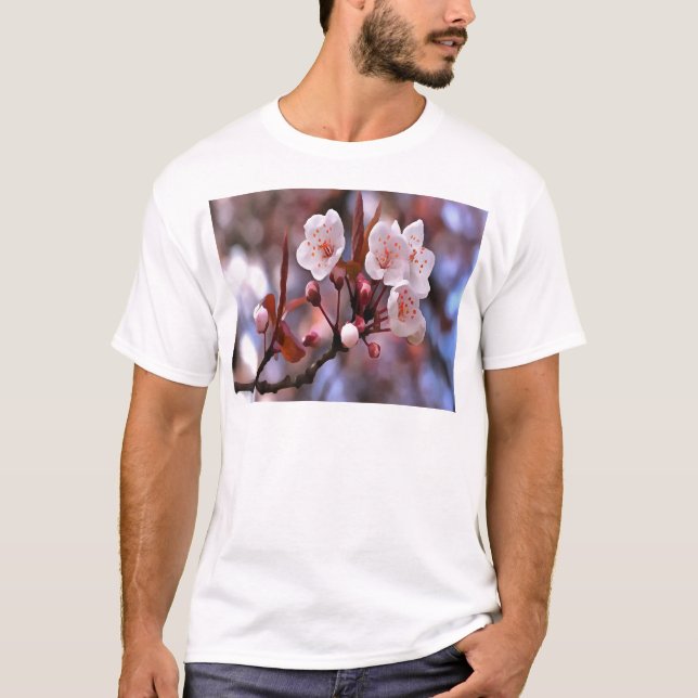 Camiseta Clúster con flores de cerezo con rosa y azul (Anverso)