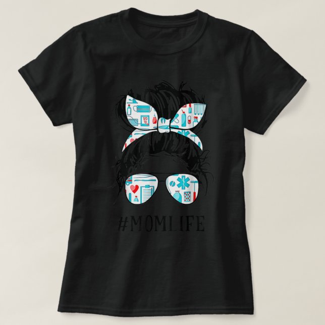 Camiseta CNA Enfermera Mamá Vida Desordenada Hair Bun Healt (Diseño del anverso)