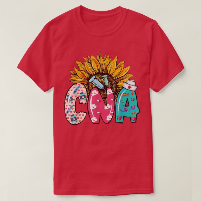 Camiseta CNA Sunflower Stethoscope Enfermera Gorra Funny CN (Diseño del anverso)