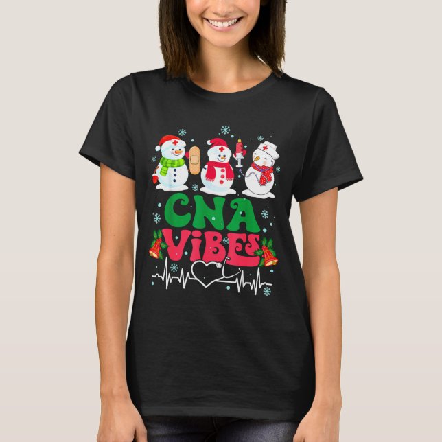 Camiseta Cna Vibes Nurse Snowman Stethoscope Santa Funny Ch (Anverso)