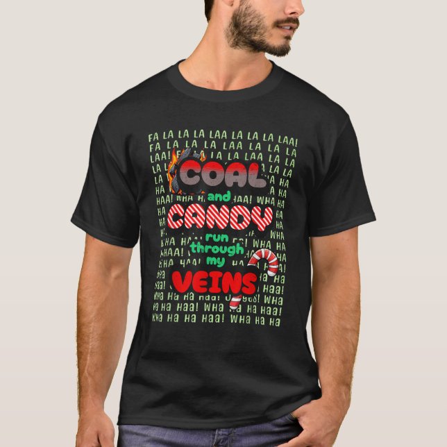 Camiseta Coal and Candy Cane Funny and Naughty Christmas  (Anverso)
