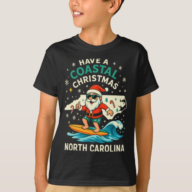 Camiseta Coastal Christmas Nc Shirt Santa Surfing Funny Wav (Anverso)