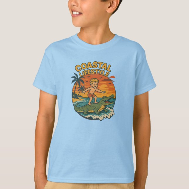 Camiseta Coastal Life Alligator Surfing Retro FL Surf Beach (Anverso)