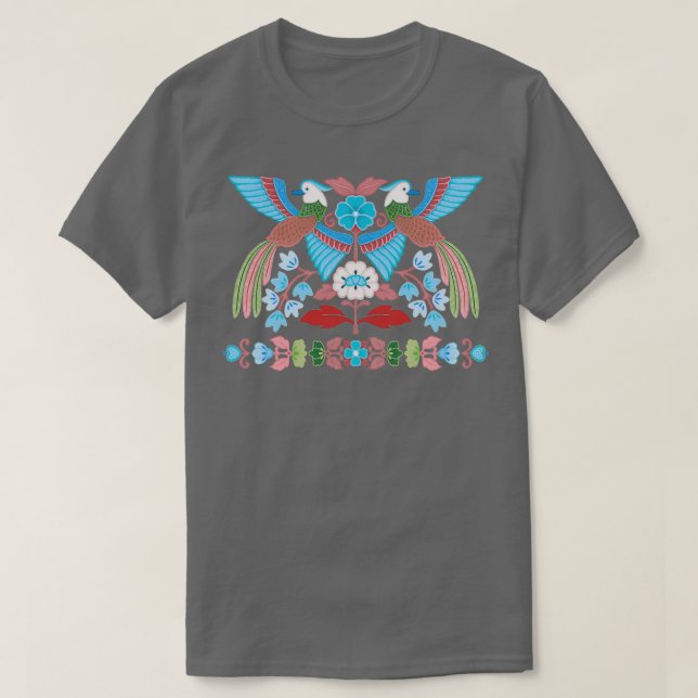 Camiseta Cobalto de aves Kimono (Diseño del anverso)