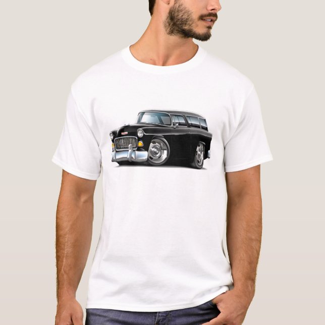 Camiseta Coche 1955 del negro del nómada de Chevy (Anverso)