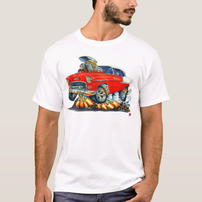 Camiseta Coche 1955 del rojo de Chevy Belair (Anverso)