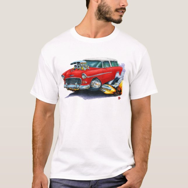 Camiseta Coche 1955 del rojo del nómada de Chevy (Anverso)