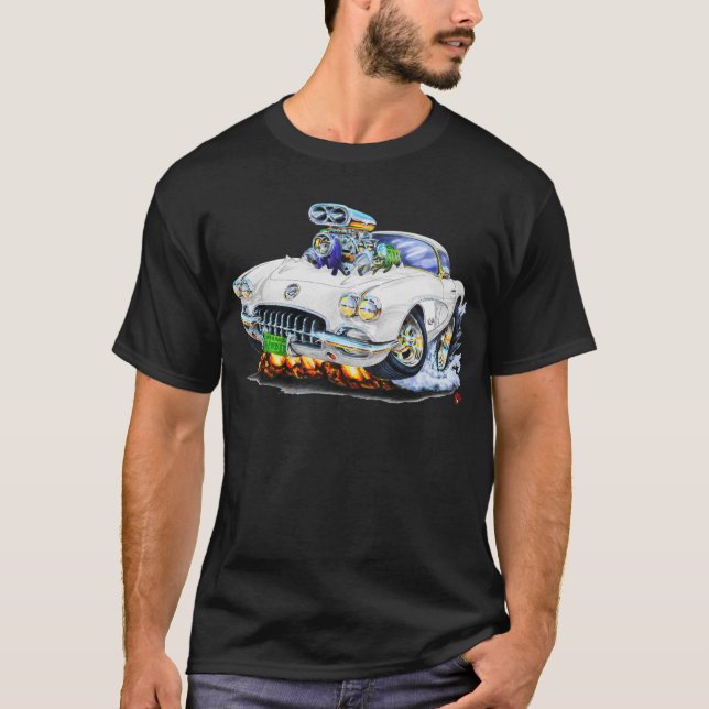 Camiseta Coche 1958-60 del blanco del Corvette (Anverso)