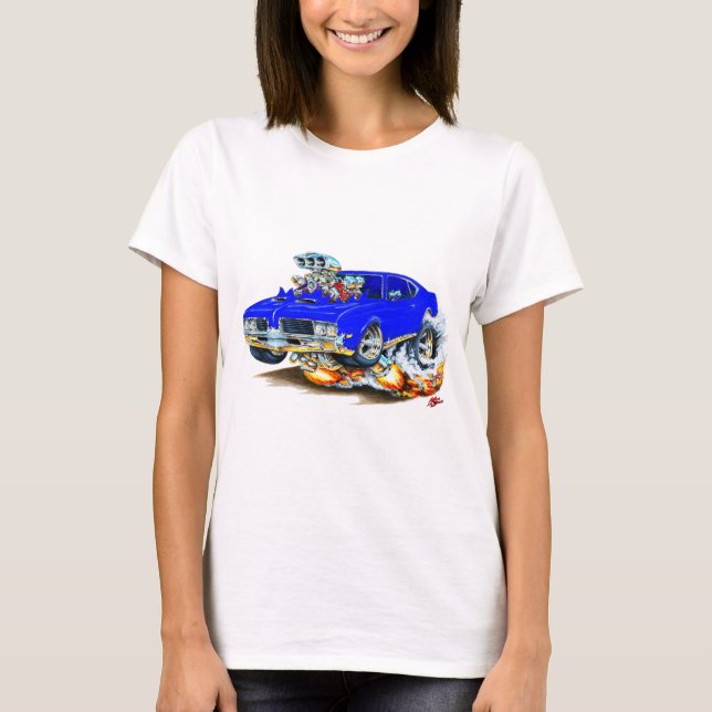 Camiseta Coche 1969 del azul del machete de Olds (Anverso)