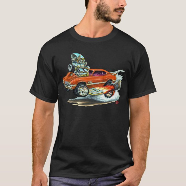 Camiseta Coche 1970-72 del naranja del machete 442 de Olds (Anverso)