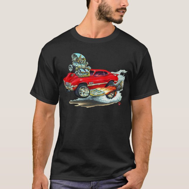 Camiseta Coche 1970-72 del rojo del machete 442 de Olds (Anverso)