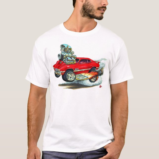 Camiseta Coche 1970-72 del rojo del machete 442 de Olds (Anverso)
