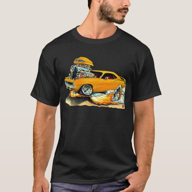 Camiseta Coche 1970 del naranja de Plymouth Cuda (Anverso)