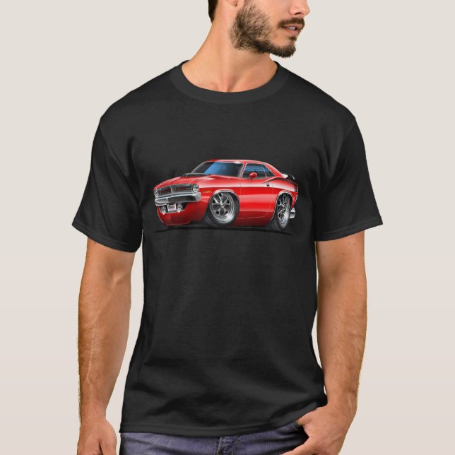 Camiseta Coche 1970 del rojo de Plymouth Cuda (Anverso)
