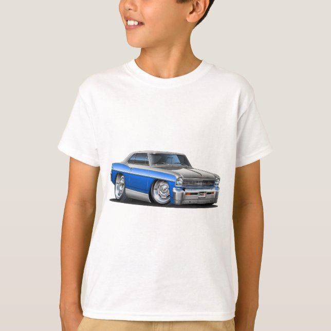 Camiseta Coche Azul-Gris de Chevy Nova (Anverso)