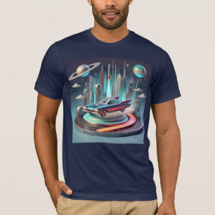 Camiseta Coche cupé atómico futurista con aletas grandes
