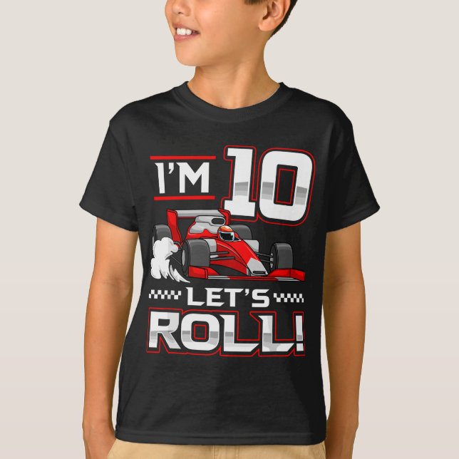 Camiseta Coche de 10 años de la carrera de cumpleaños 10 añ (Anverso)