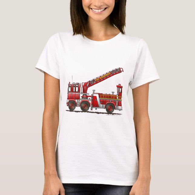 Camiseta Coche de bomberos de gancho y de escalera (Anverso)