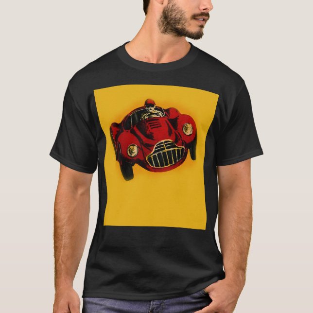 Camiseta Coche de Carreras automática amarillo rojo antiguo (Anverso)