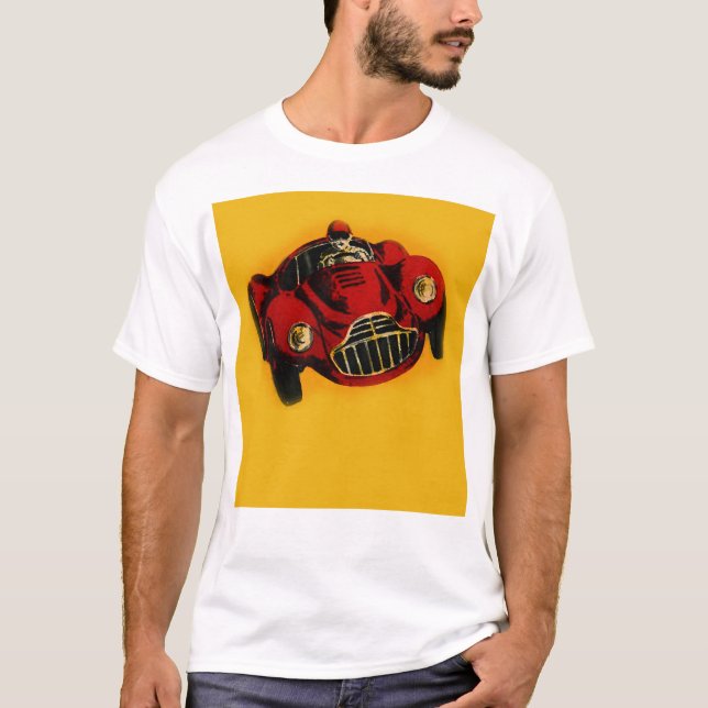 Camiseta Coche de Carreras automática amarillo rojo antiguo (Anverso)