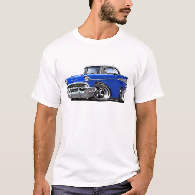 Camiseta Coche de carreras Azul-Blanco 1957 de Chevy Belair (Anverso)