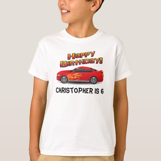Camiseta Coche de carreras rojo caliente con la fiesta del (Anverso)