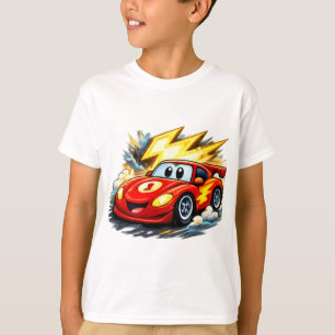 Camiseta Coche de Carreras Rojo de Dibujos Animados Adorabl