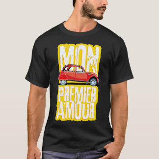 Camiseta Coche de culto francés Duck 2cv raza roja y mascot