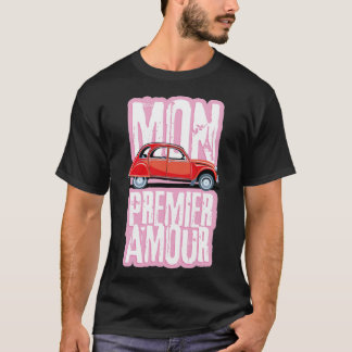 Camiseta Coche de culto francés Duck 2cv rojo y negro