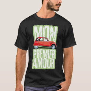 Camiseta Coche de culto francés Duck 2cv rojo y perrito esc