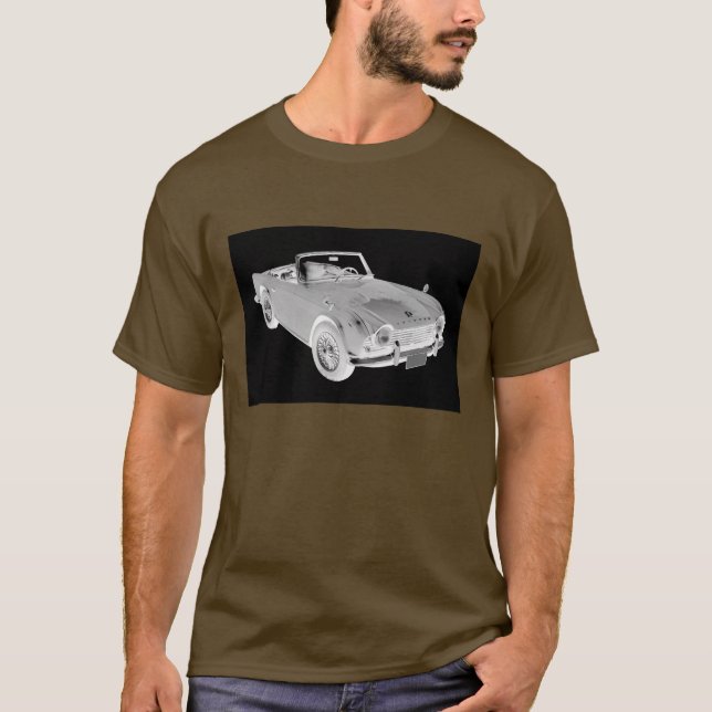 Camiseta Coche de deportes blanco y negro de Triumph Tr4 (Anverso)